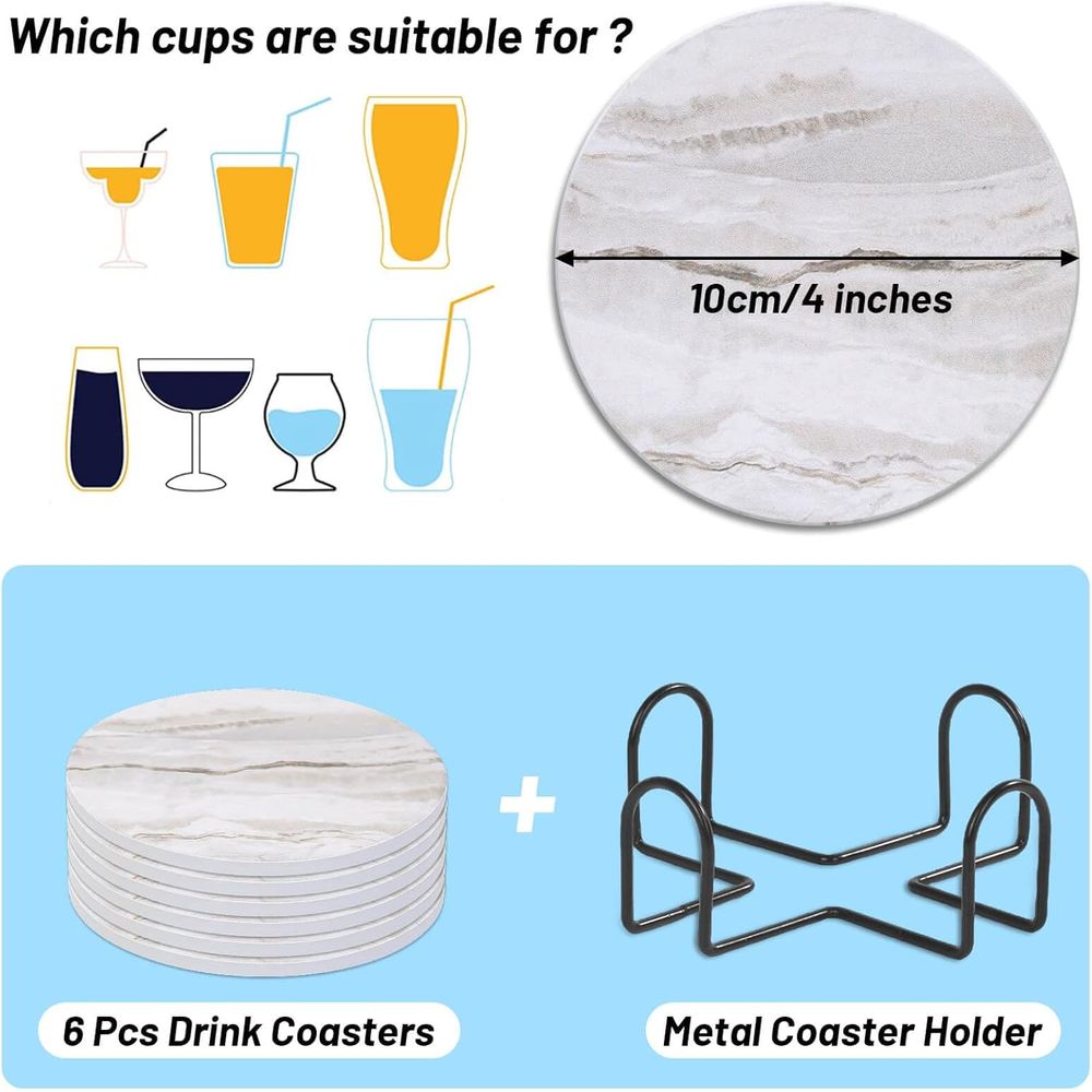 6-Piece Absorbent Coaster Set, - огляд і ціна Marble Coaster Set